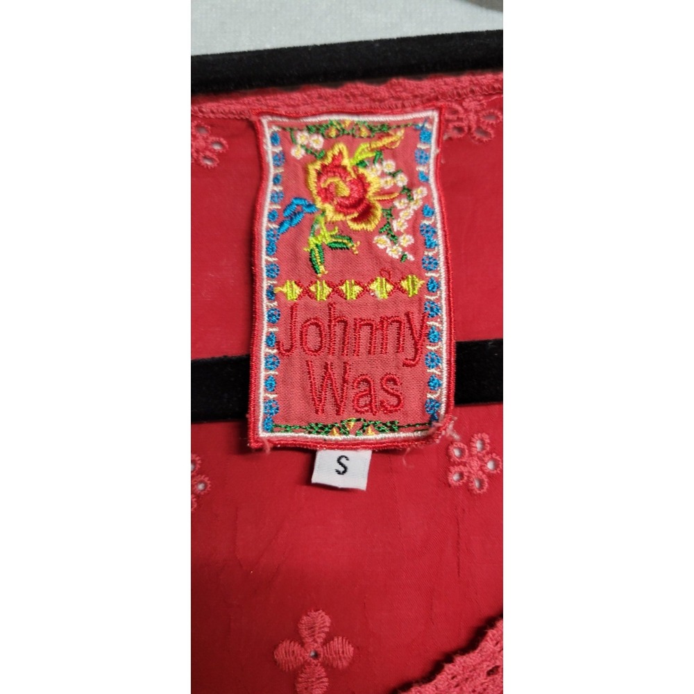 Red With Red Stitching And Crochet Trim Vented Front Ls Johnny Was Top Size S - Picture 2 of 7